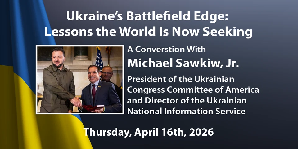 Archived Michael Sawkiw, Jr. program graphic, dated April 16, 2026; readable text follows.